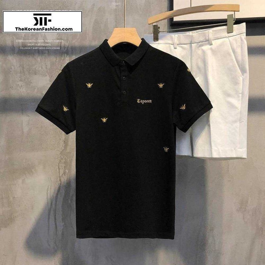 Casual Style Clothes The Korean Fashion | Gold Embroidered Little Bee Polo Shirt