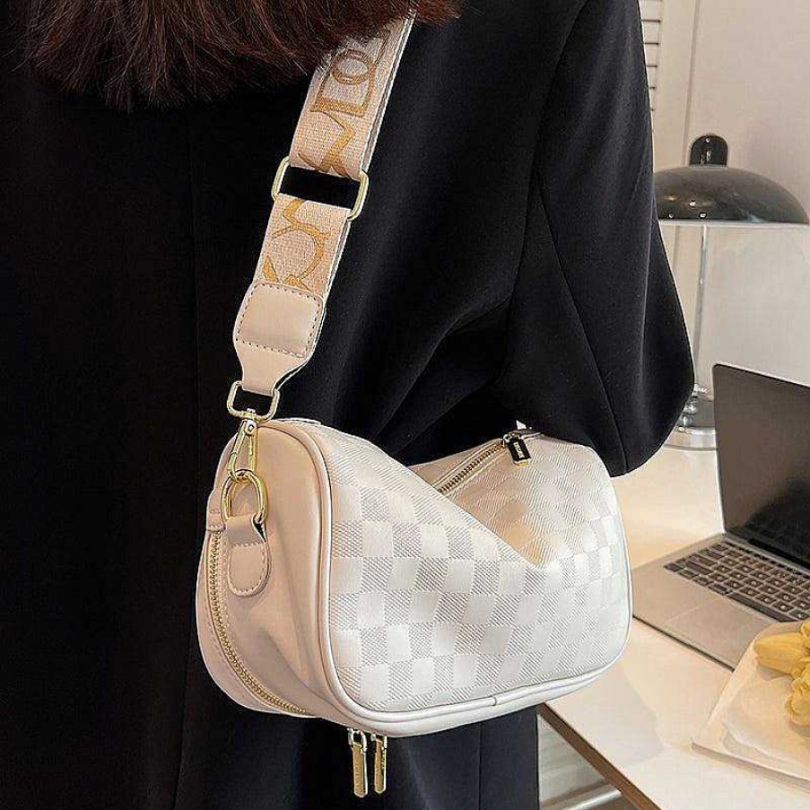 Women The Korean Fashion | Faux Leather Plaid Shoulder Bag