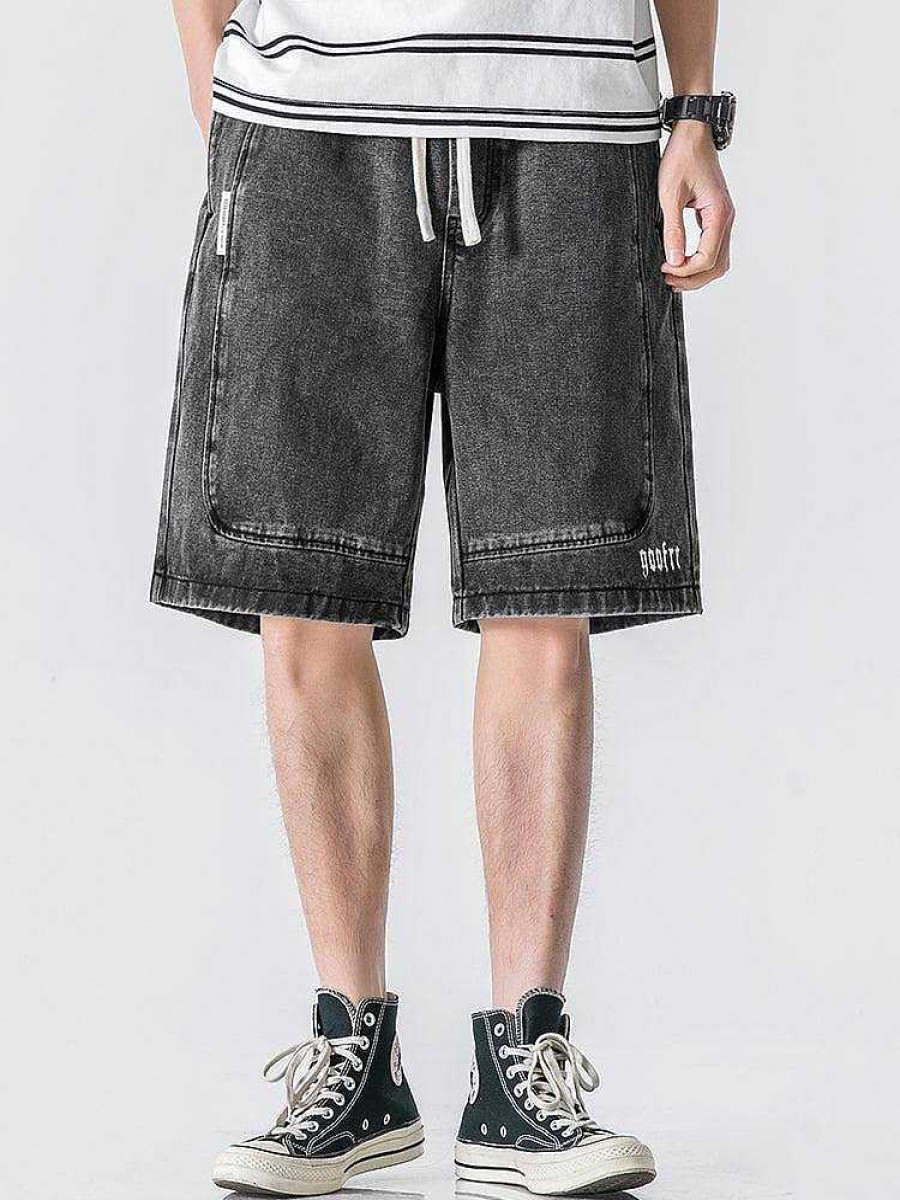 Clothing The Korean Fashion Shorts | Washed Wide-Leg Denim Shorts Black