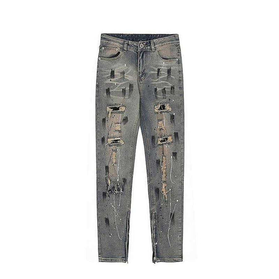 Clothing The Korean Fashion Jeans | Ripped Graffiti Jeans Blue