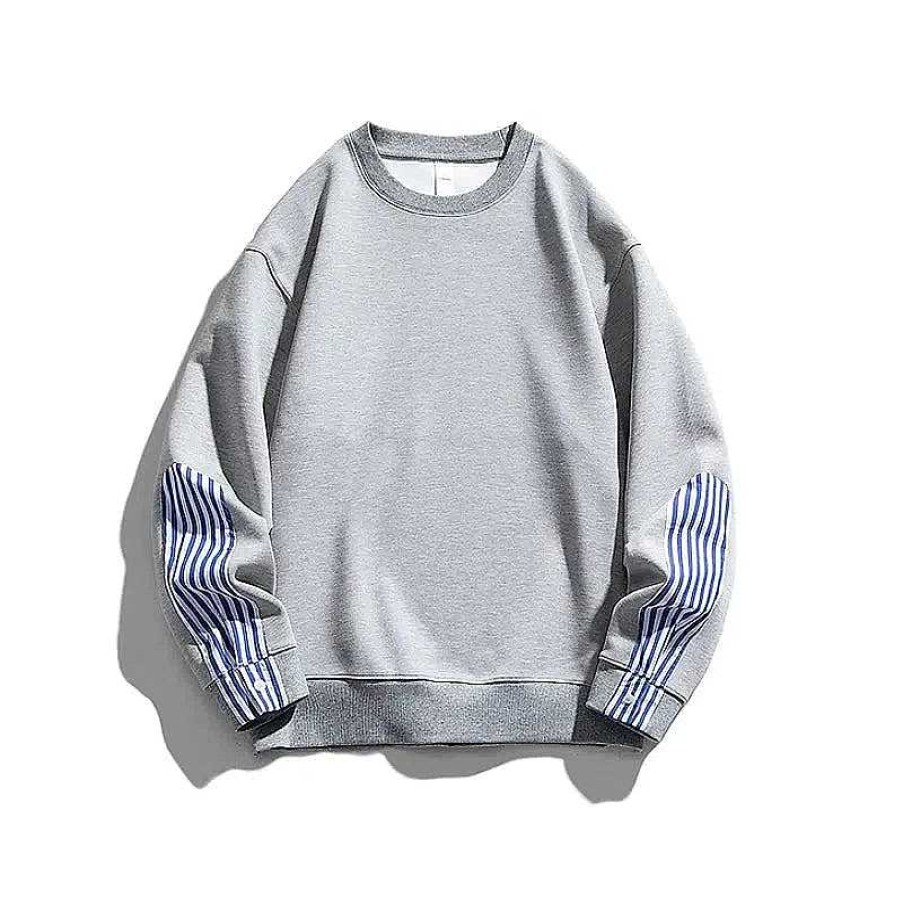 Clothing The Korean Fashion | Striped Cuff Round Neck Sweatshirt