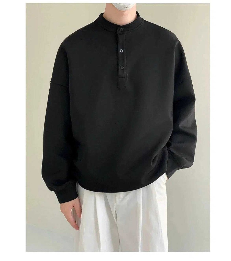 Clothing The Korean Fashion | Henry Collar Minimalist Pullover Sweatshirt