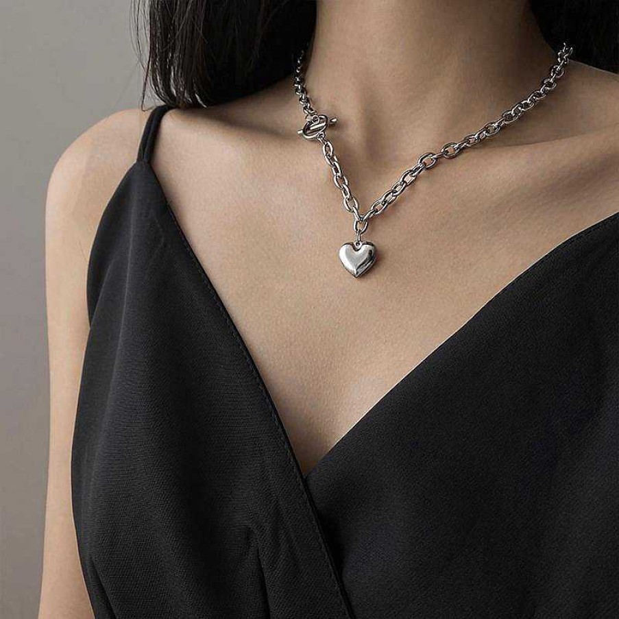 Women The Korean Fashion Necklaces | Metal Love Necklace Sliver