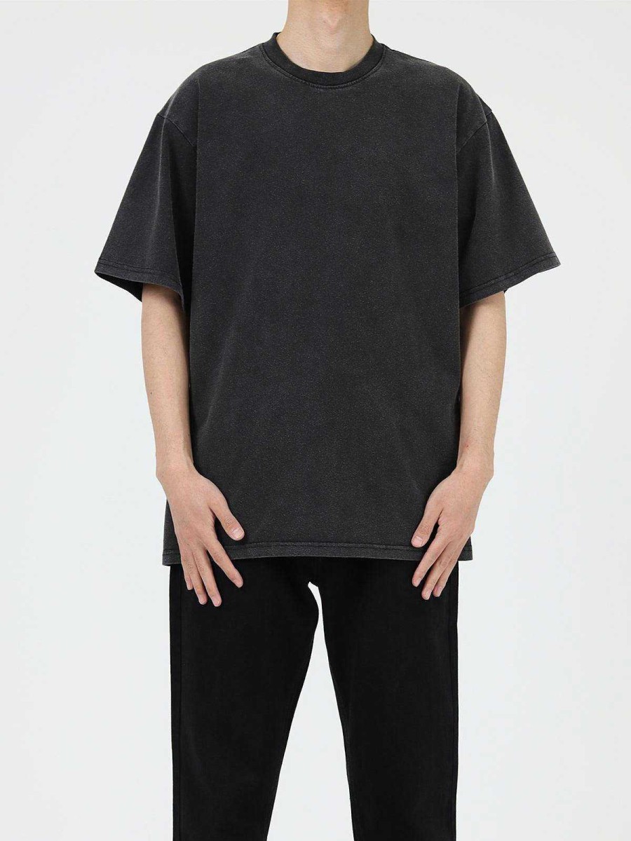 Clothing The Korean Fashion | Washed Gray Basic T-Shirt Dark Grey