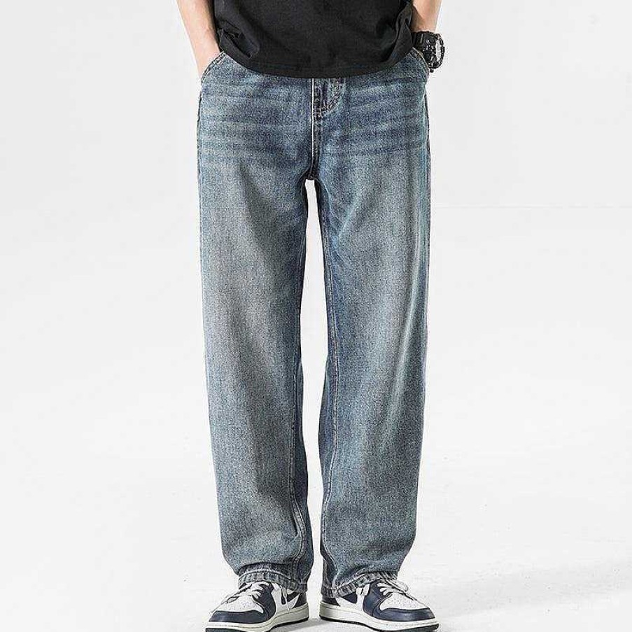 Clothing The Korean Fashion Jeans | Retro Straight Washed Jeans Blue