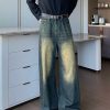 Clothing The Korean Fashion Jeans | Raw Edge Wide-Leg Straight-Leg Jeans Blue