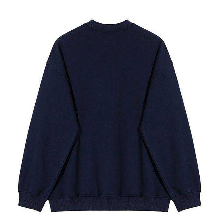 Clothing The Korean Fashion | Crewneck Printed Pullover Dark Blue