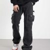 Clothing The Korean Fashion Jeans | Multi-Pocket Micro-Flared Cargo Jeans Black