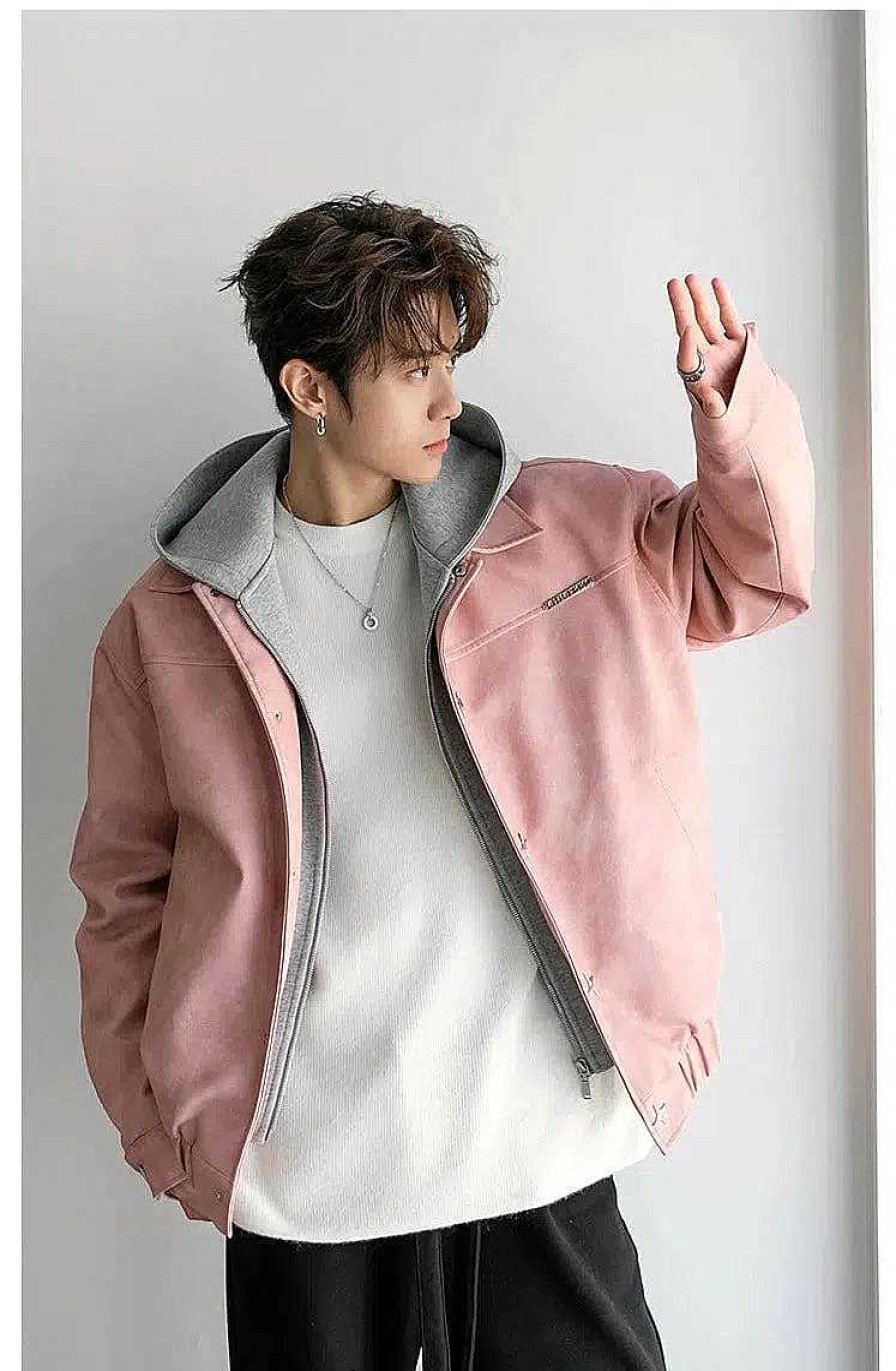 Clothing The Korean Fashion | Hooded Leather Jacket Pink