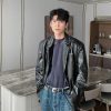 Clothing The Korean Fashion | Motorcycle Leather Jacket Black