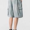 Clothing The Korean Fashion Shorts | Elastic Waist Blue Denim Cargo Shorts Light Blue