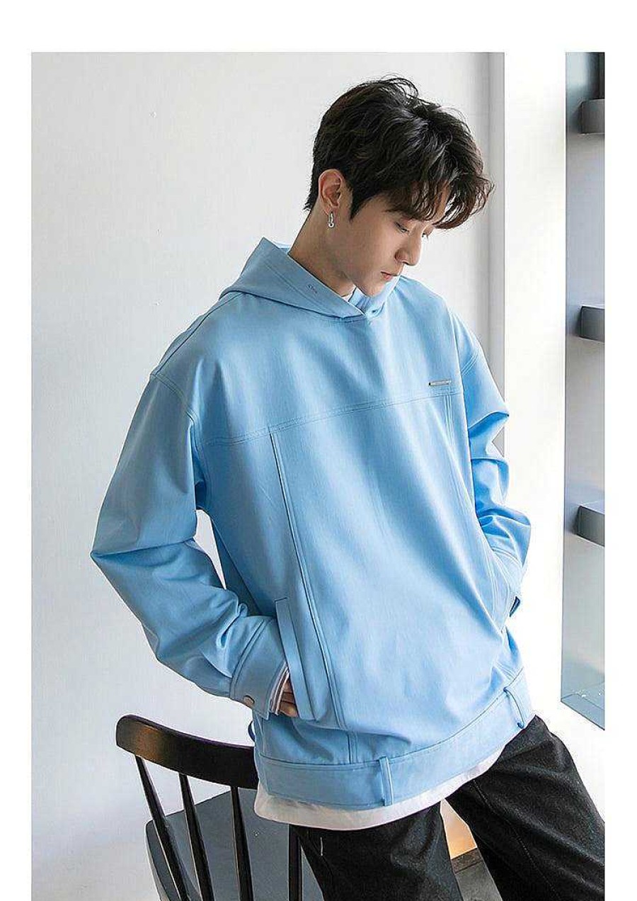 Clothing The Korean Fashion | Denim Color Hooded Sweatshirt