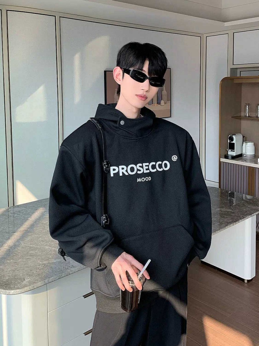 Clothing The Korean Fashion | Prosecco Graphic Hooded Velvet Sweatshirt