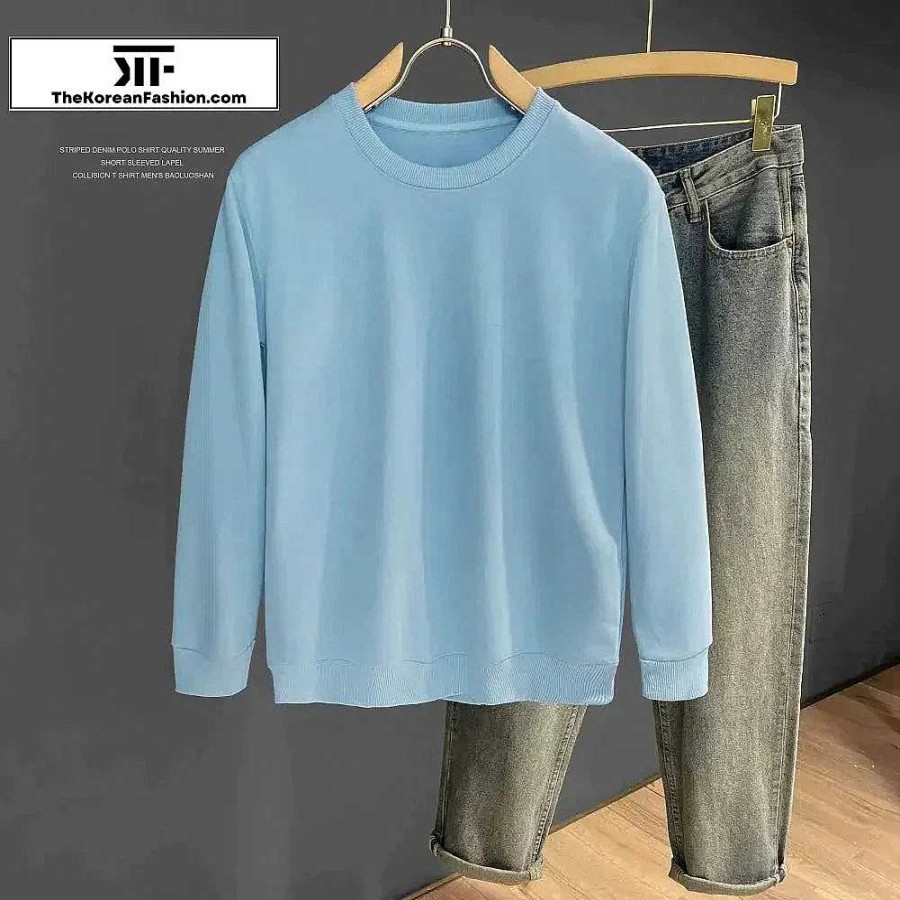 Casual Style Clothes The Korean Fashion | Solid Color Round Neck Bottoming Sweatshirt