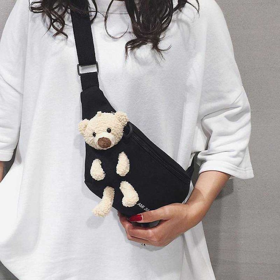 Women The Korean Fashion | Bear Canvas Chest Bag