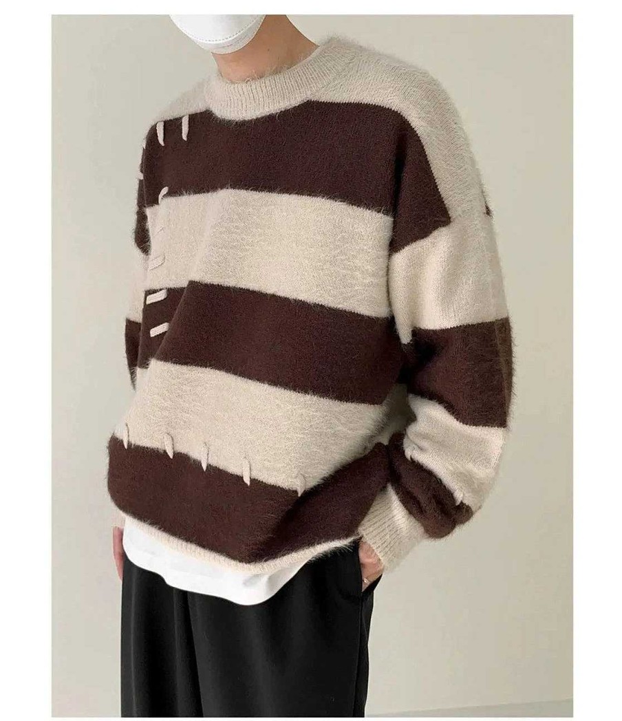 Clothing The Korean Fashion | Patch Mohair Striped Sweater