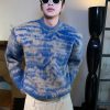 Clothing The Korean Fashion | Round Neck Velvet Sweater Blue