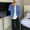 Clothing The Korean Fashion | Plaid Zipper Cardigan Blue