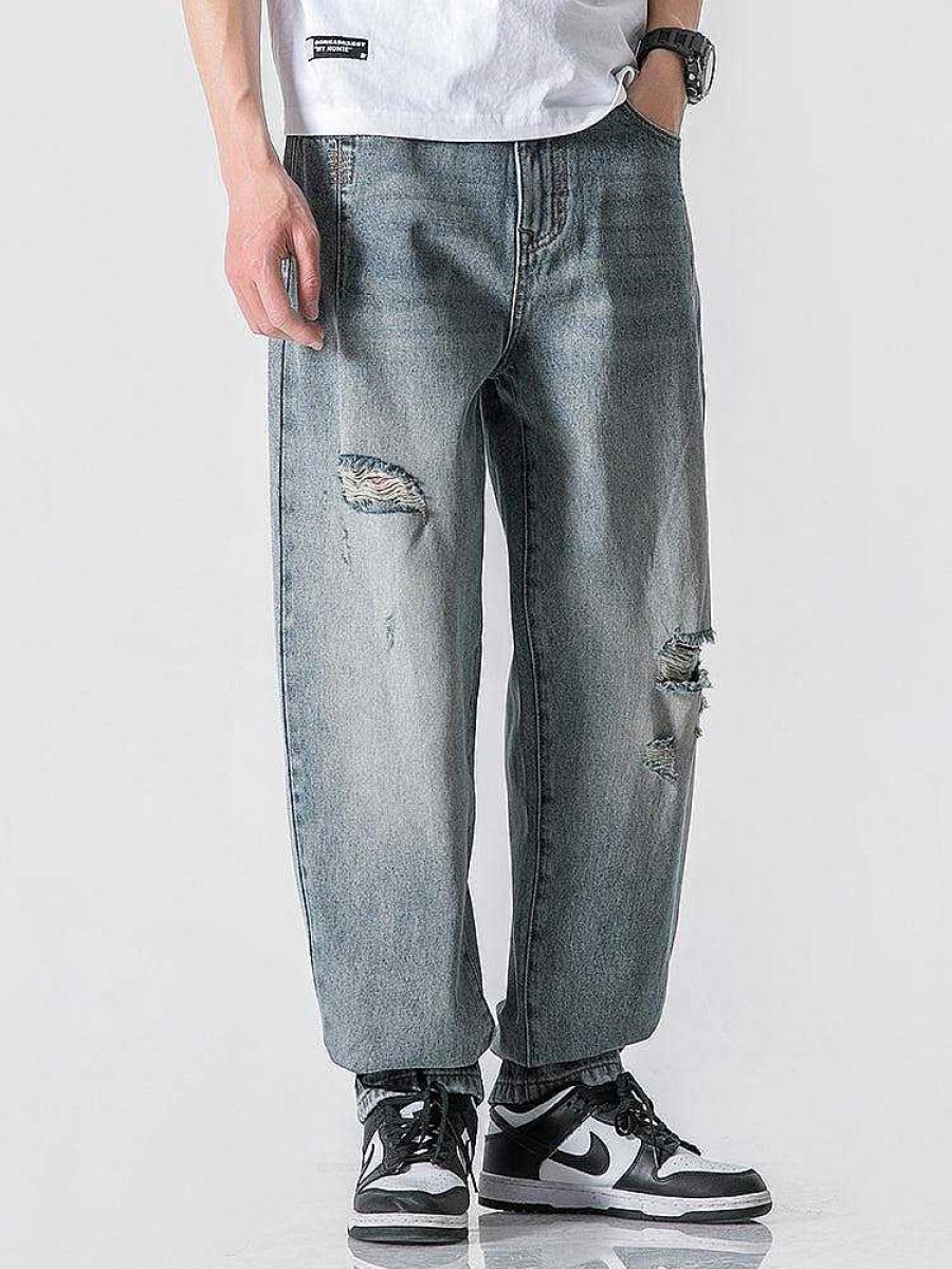 Clothing The Korean Fashion Jeans | Straight Ripped Washed Jeans Light Blue