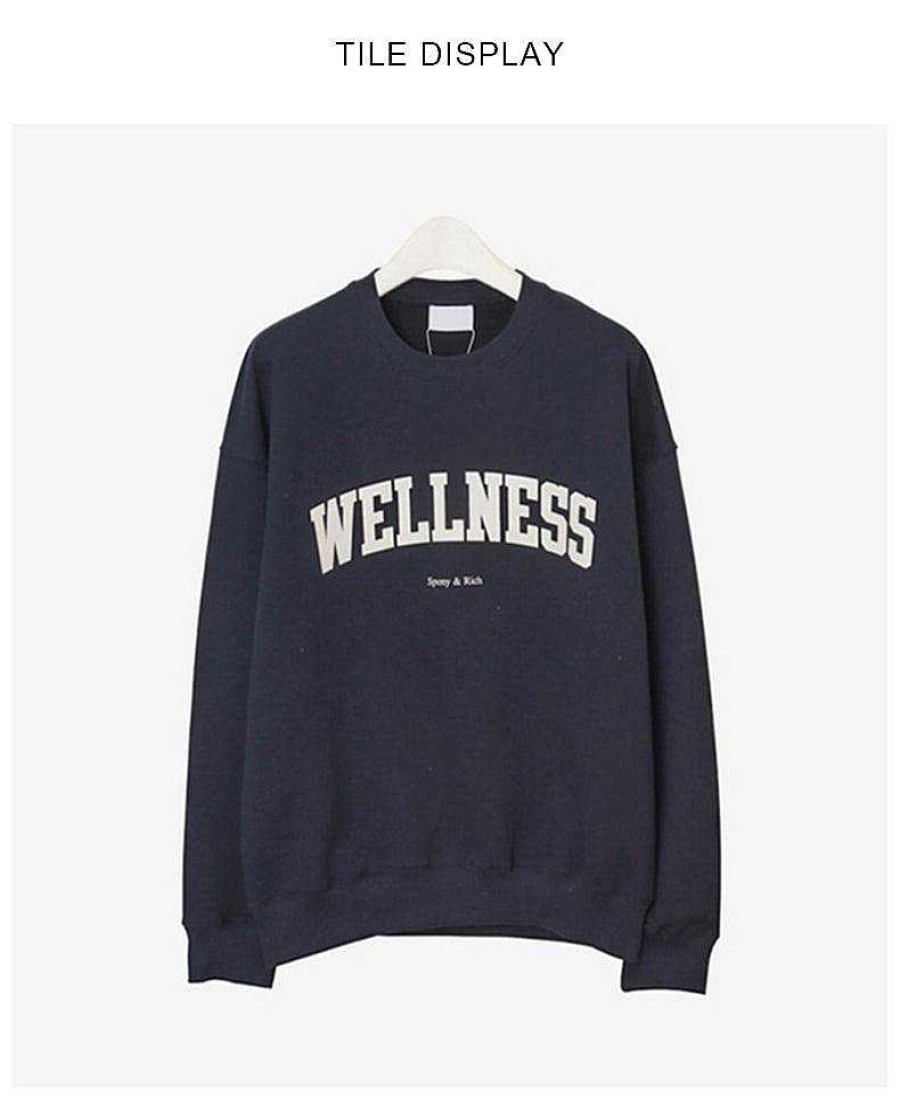 Clothing The Korean Fashion | Wellness Graphic Pullover Navy Blue