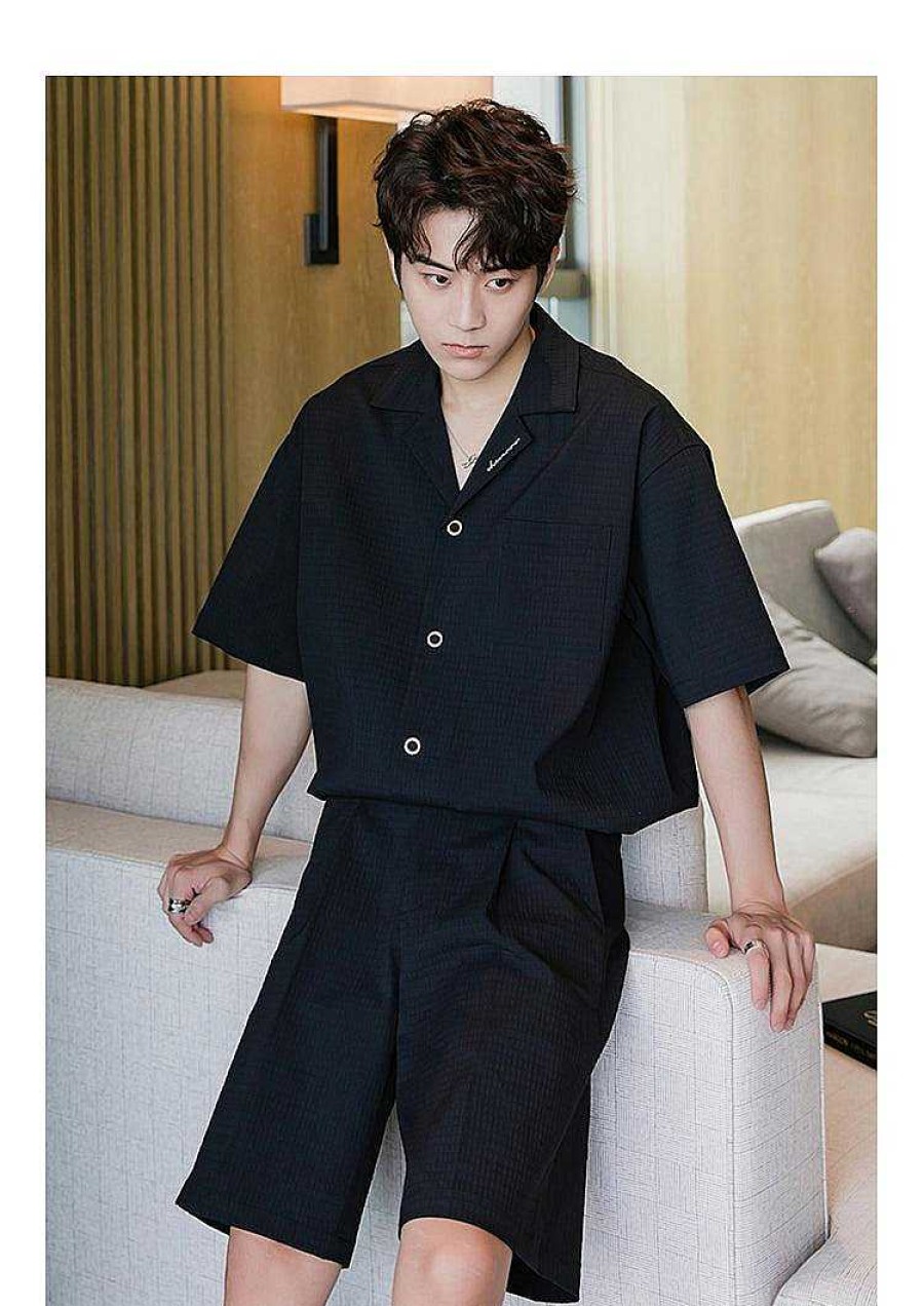 Clothing The Korean Fashion | Cuban Collar Shirt & Pleated Shorts