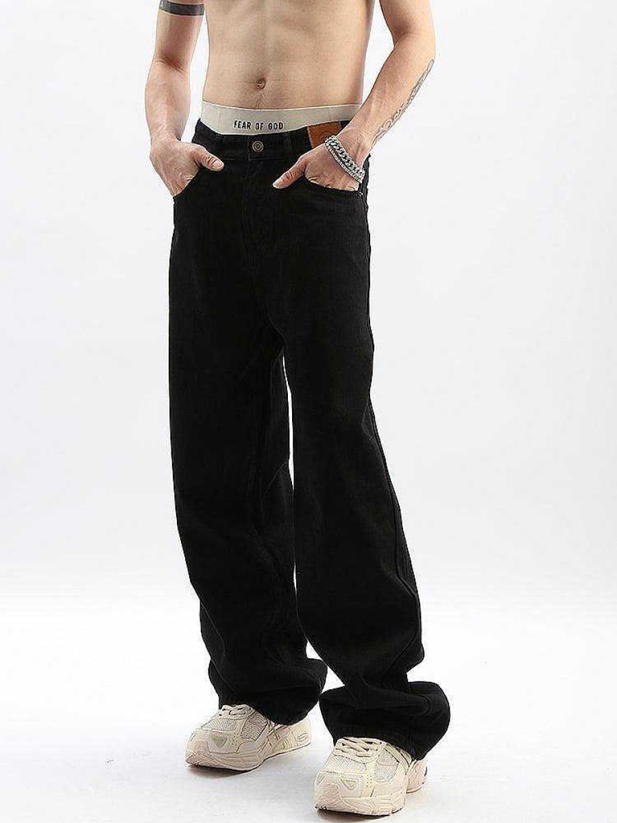 Clothing The Korean Fashion Jeans | Black Wide Leg Drape Jeans