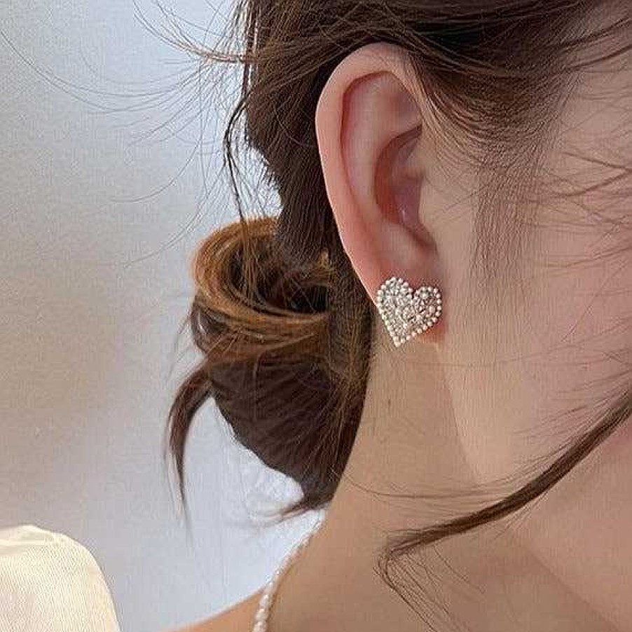 Women The Korean Fashion Earrings | Pearl Heart Earrings Pearl Earrings