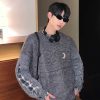 Clothing The Korean Fashion | Cuffs Plaid Patchwork Crew Neck Sweater