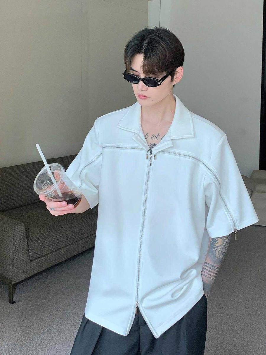 Clothing The Korean Fashion | Zip Short Sleeve Shirt