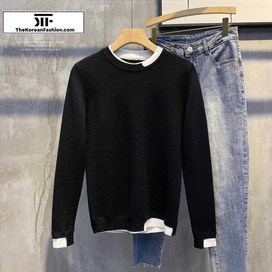 Casual Style Clothes The Korean Fashion | Patchwork Contrasting Two-Piece Slim Sweater