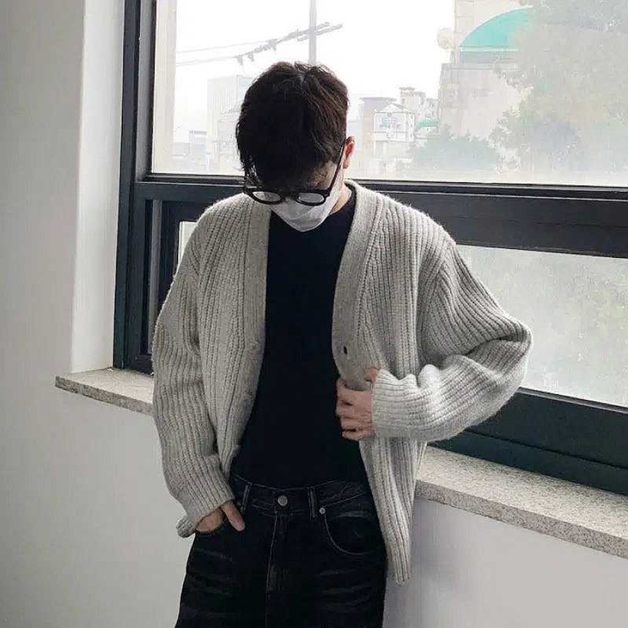 Clothing The Korean Fashion | Thickened V-Neck Knitted Cardigan Sweater