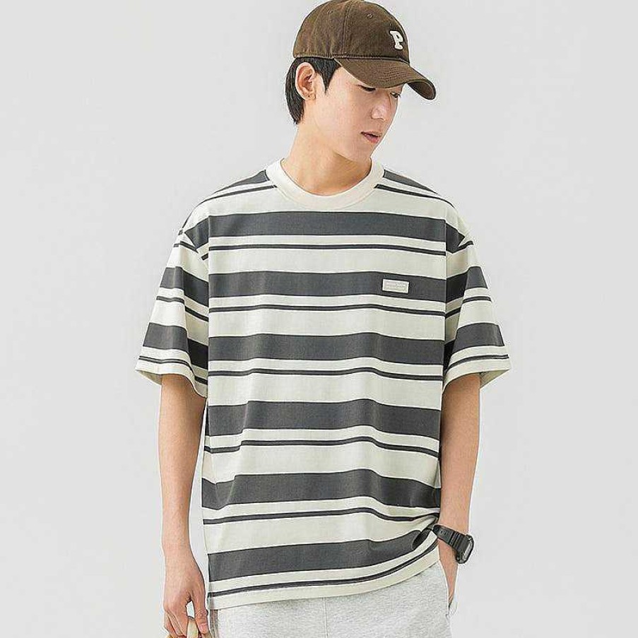 Clothing The Korean Fashion | Round Neck Stripes T-Shirt