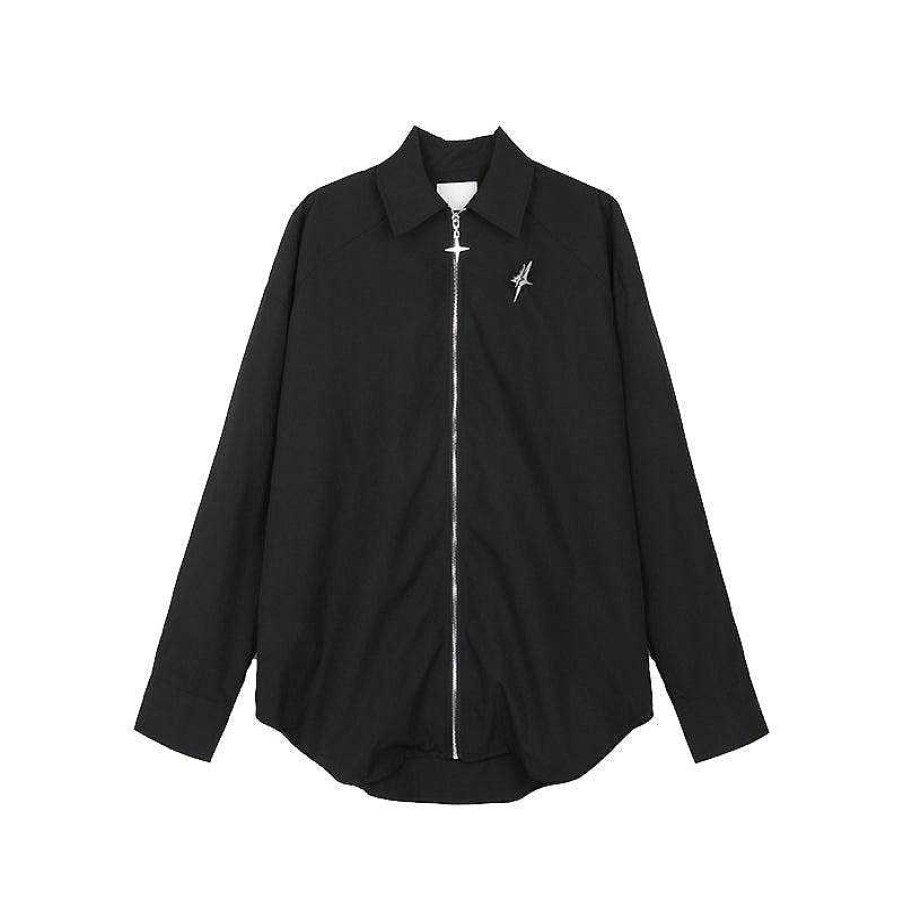 Clothing The Korean Fashion | Zipped Shoulder Pad Shirt