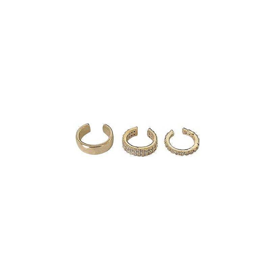 Women The Korean Fashion Earrings | Ring Ear Clips Set Of 3-Gold