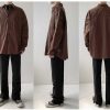 Clothing The Korean Fashion | Retro Casual Solid Color Shirt Dark Brown