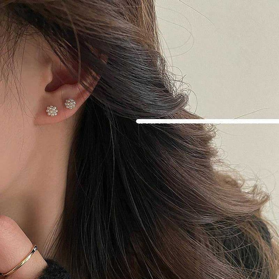 Women The Korean Fashion Earrings | Pearl Stud Earrings Pearl Earrings - Silver Needle