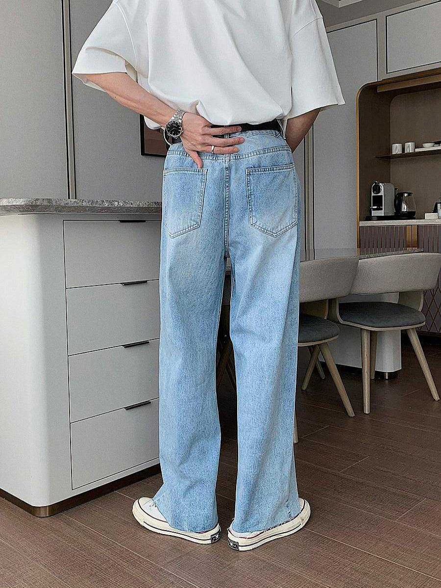 Clothing The Korean Fashion Jeans | Washed Straight Jeans Light Blue