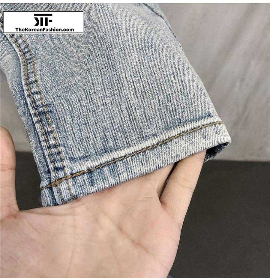 Casual Style Clothes The Korean Fashion | Summer Washed Slim Jeans Washed Blue