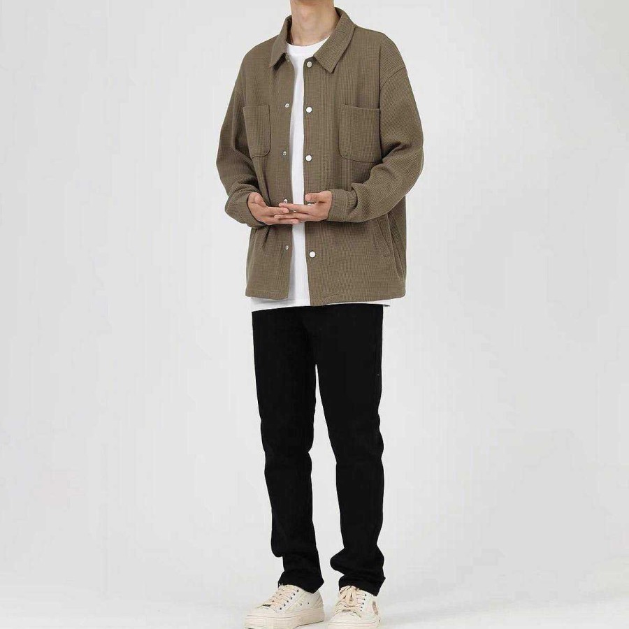 Clothing The Korean Fashion Slim Fit | Waffle Long-Sleeved Shirt Cardigan