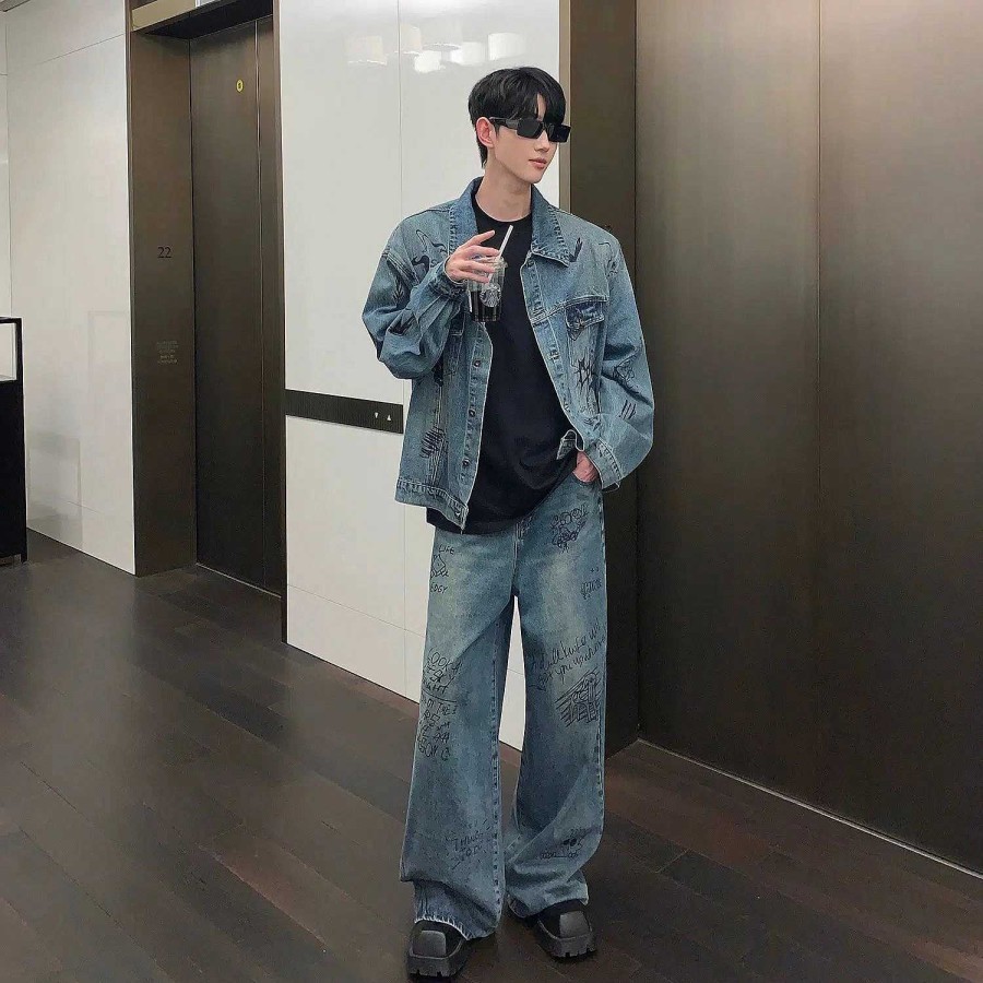 Clothing The Korean Fashion | Graffiti Denim Suit