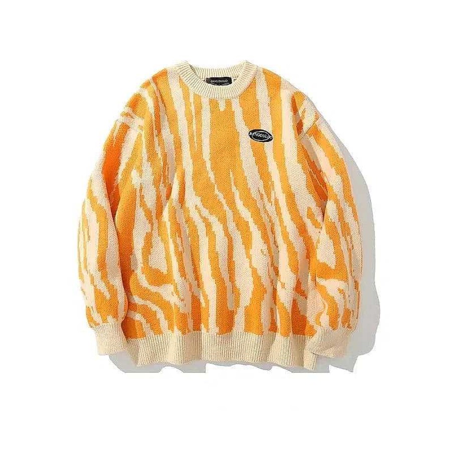 Clothing The Korean Fashion | Retro Zebra Print Color Block Sweater