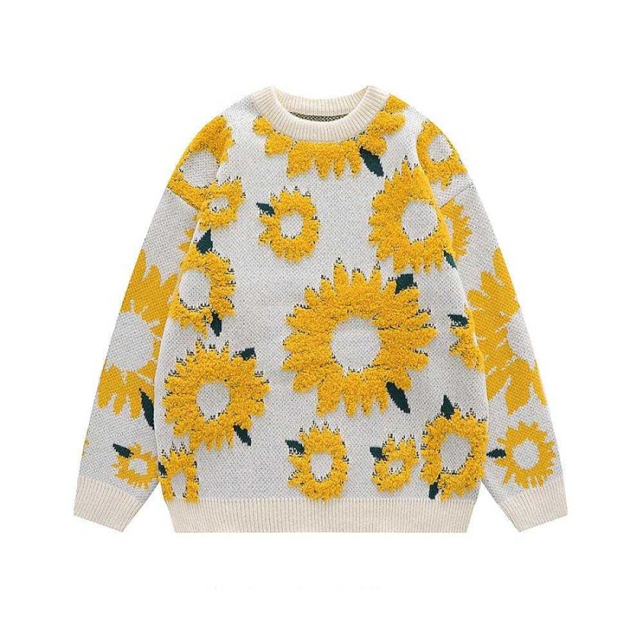 Clothing The Korean Fashion | Sunflower Flocking Round Neck Sweater