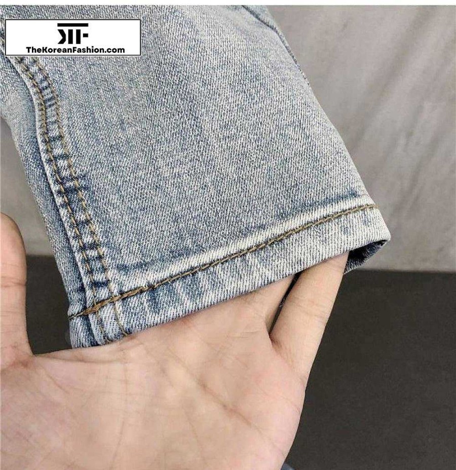 Clothing The Korean Fashion Jeans | Summer Washed Slim Jeans Washed Blue