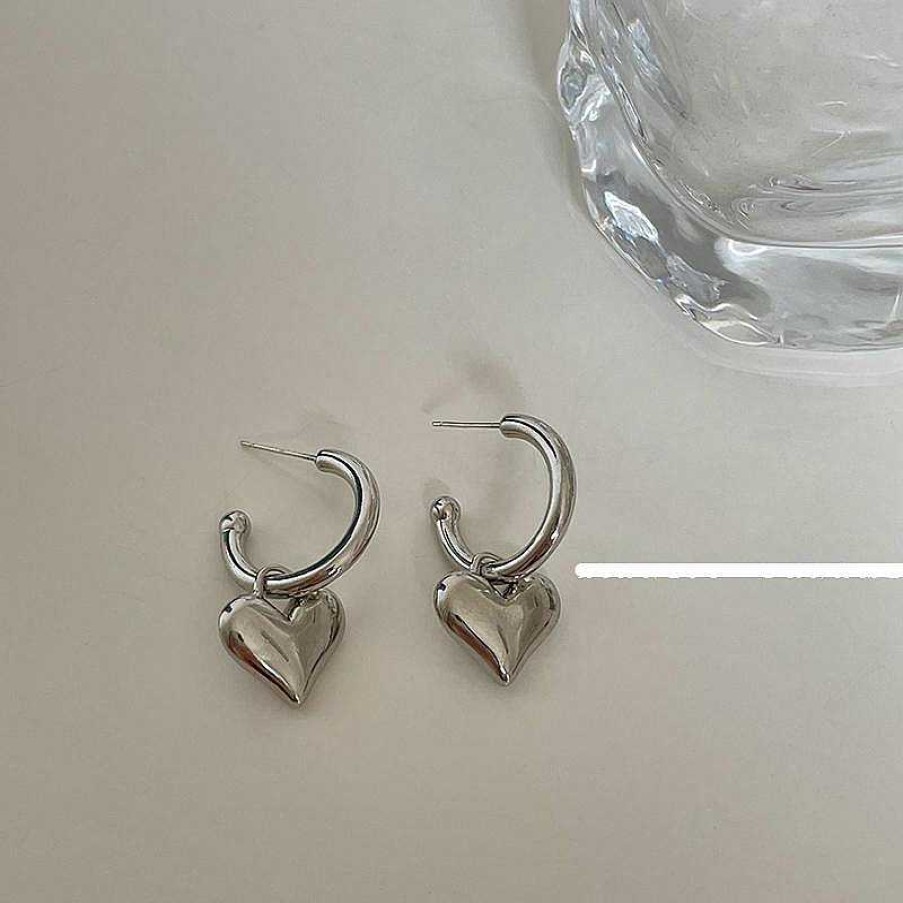 Women The Korean Fashion Earrings | Metal Love Earrings Silver