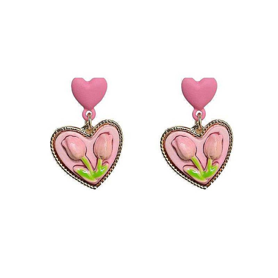 Women The Korean Fashion Earrings | Pink Tulip Earrings Pink - Silver Needle