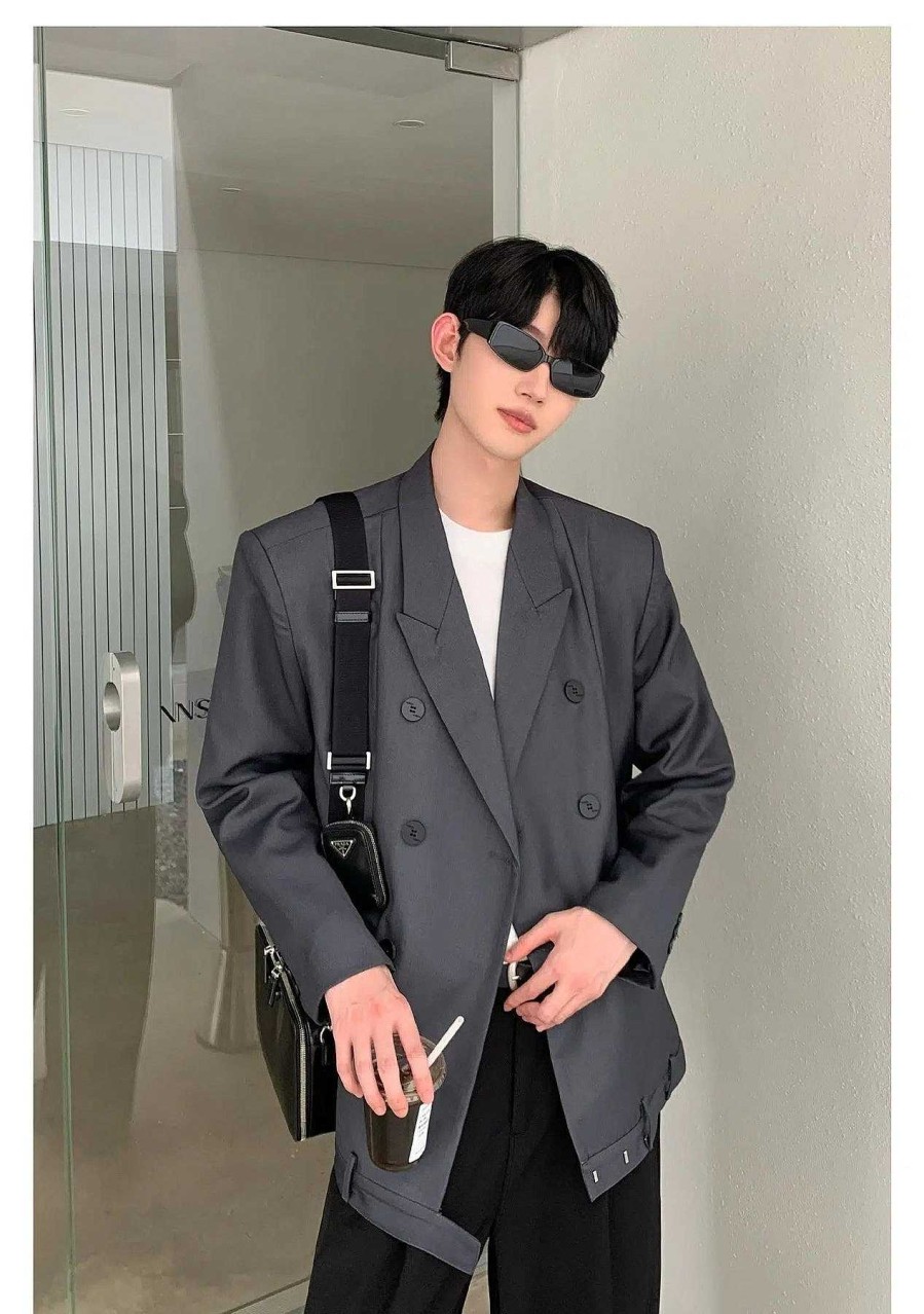 Clothing The Korean Fashion | Double Breasted Blazer With Shoulder Pads