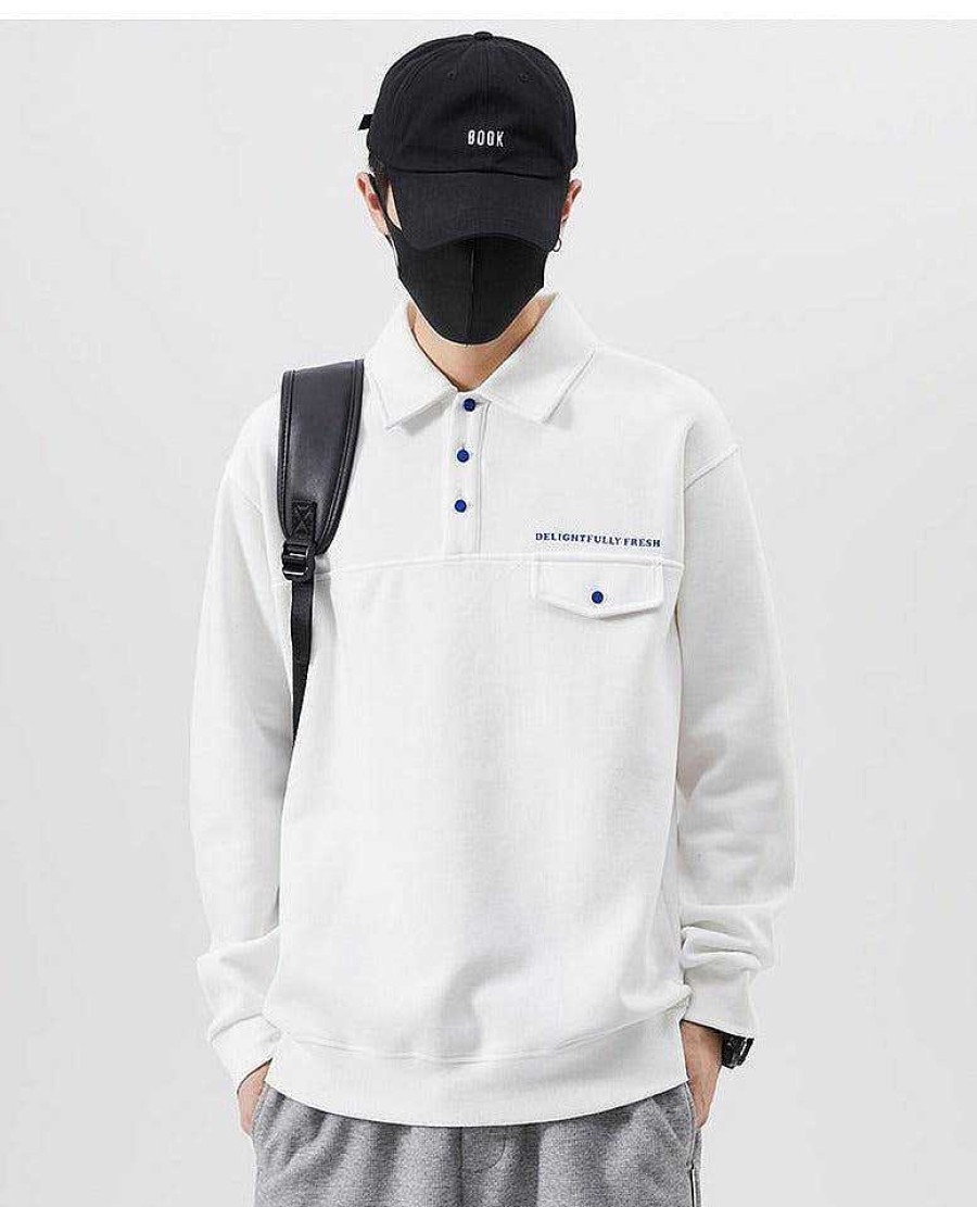 Clothing The Korean Fashion | Polo Design Long-Sleeved Pullover