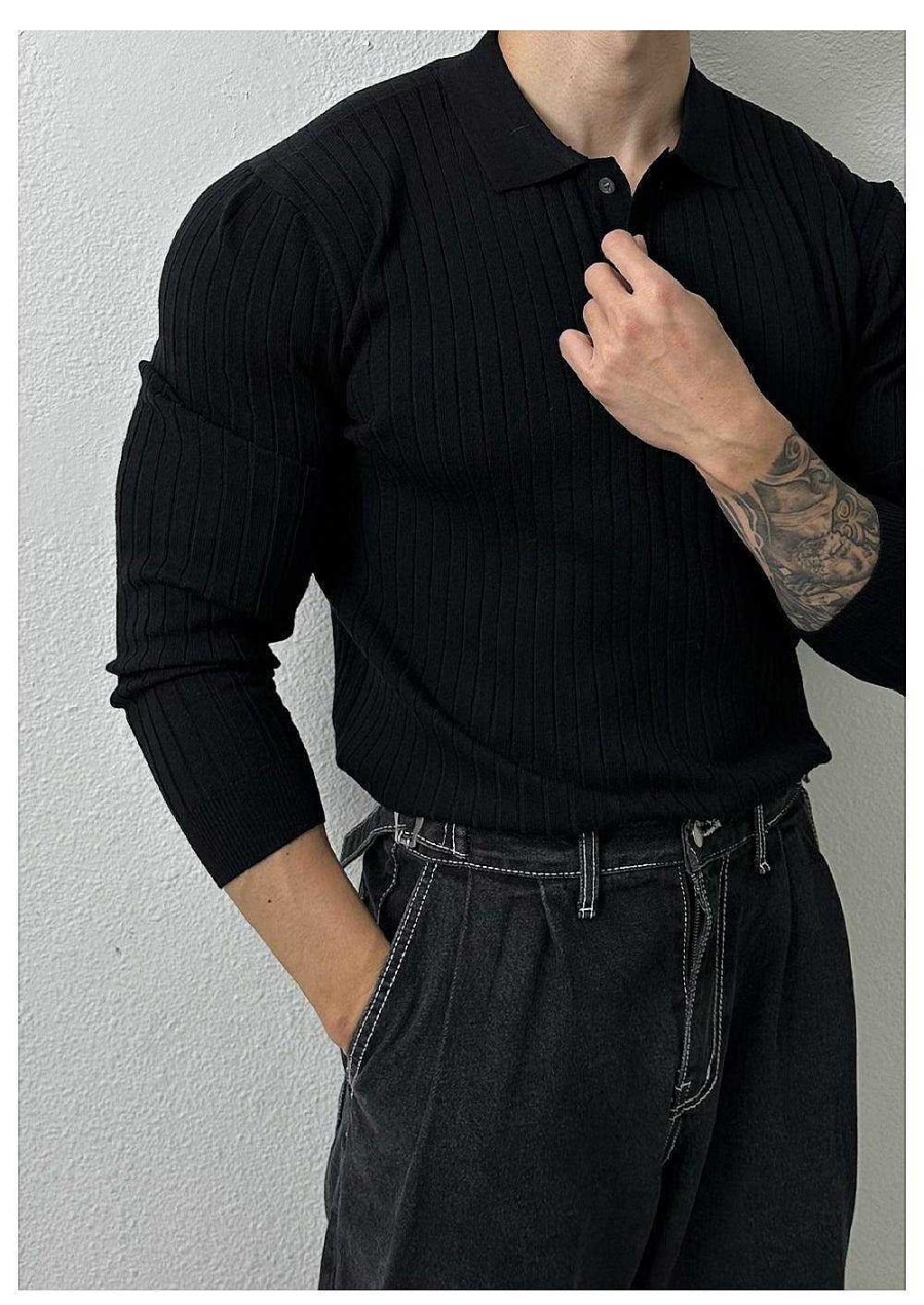 Clothing The Korean Fashion | Stretch Knit Polo Shirt