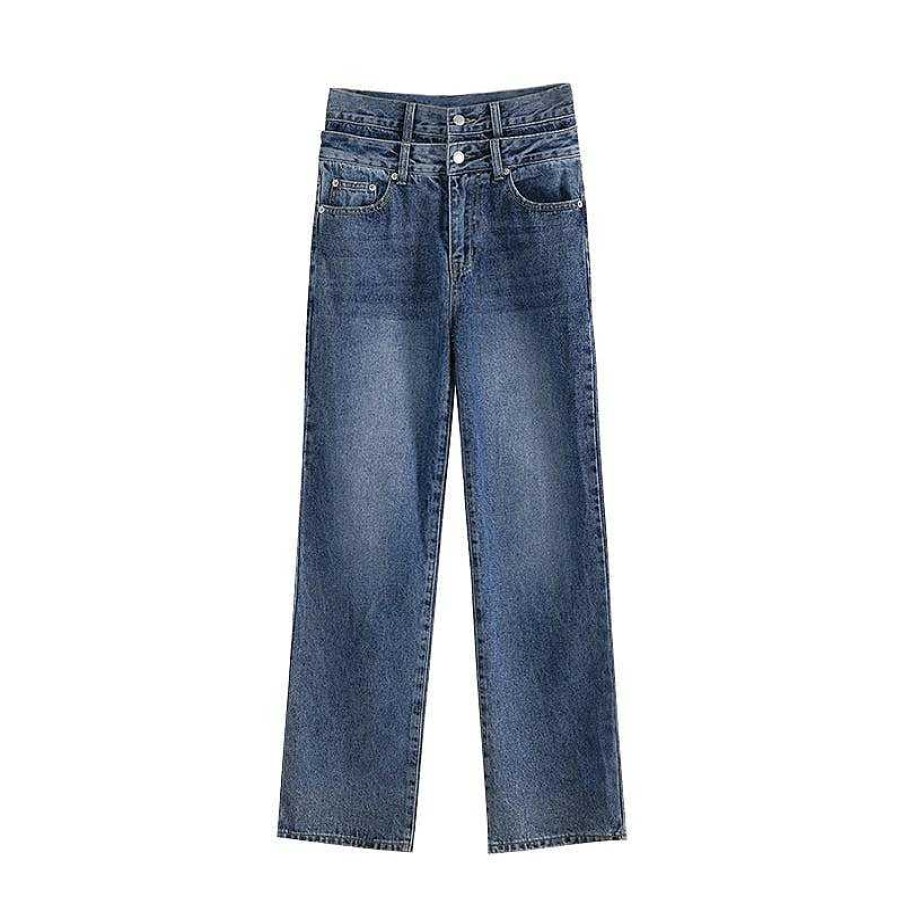 Clothing The Korean Fashion Jeans | High Waist Straight Jeans Blue