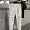 Clothing The Korean Fashion Jeans | Ripped Slim-Fit Patch Jeans White